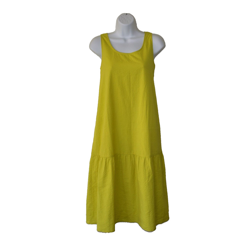 A7 Auth EILEEN FISHER Sunbeam Organic Cotton Ripple Tiered Calf Dress Sz PP $188